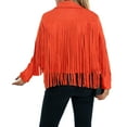 thumbnail image 6 of GEWSEY Women's Fringe Leather Jackets - Suede Motocycle Biker Cropped Coat Vegan Blazer Pleather Fashion Tassel (Orange, M), 6 of 9