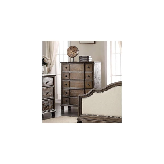 Rococo Romance 5-Drawer Dresser - Weathered Oak Chest with French Dovetail & Metal Glides