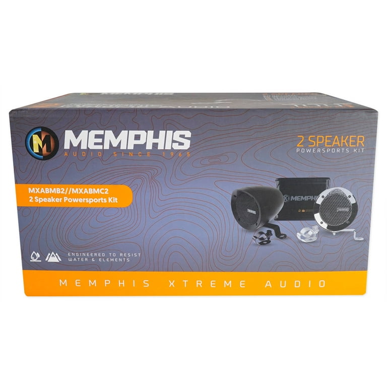 Memphis Audio MXABMB2BT (Matte Black) All-terrain Bluetooth® sound system: includes two speaker pods, Bluetooth controller, and a 2-channel amplifier (Matte Black) at