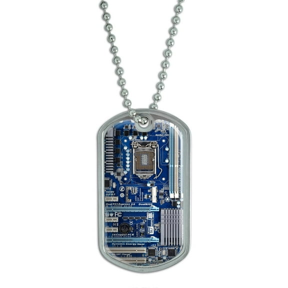 Blue Computer Motherboard - Processor CPU Memory Dog Tag