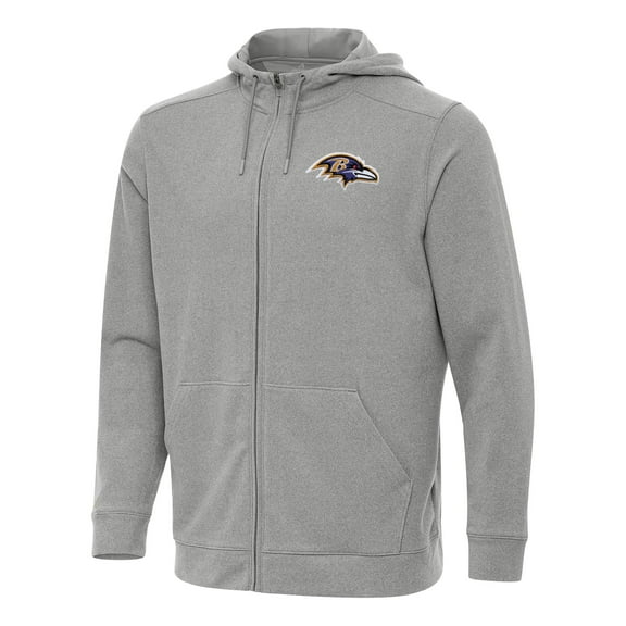Men's Antigua Heather Gray Baltimore Ravens Effortless Full-Zip Hoodie