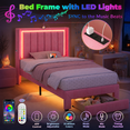 thumbnail image 2 of HSUNNS Twin Bed Frame with LED Lights and Charging Station, Twin Platform Bed Frame with Storage Drawer, Motion Sensor Night Light, Soft Fabric Headboard, No Box Spring Needed, Pink, 2 of 9