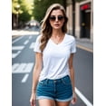 thumbnail image 4 of Fancyglim Women V Neck Short Sleeve Tee Shirt Soft Solid Color Tops (White M), 4 of 7