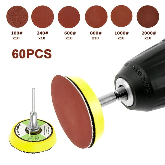HOTBEST 60PCS 2 Inch Sander Disc Sanding Disk 100-2000 Grit Sandpaper with Abrasive Polish Pad Plate for Drill Grinder Rotary Tools