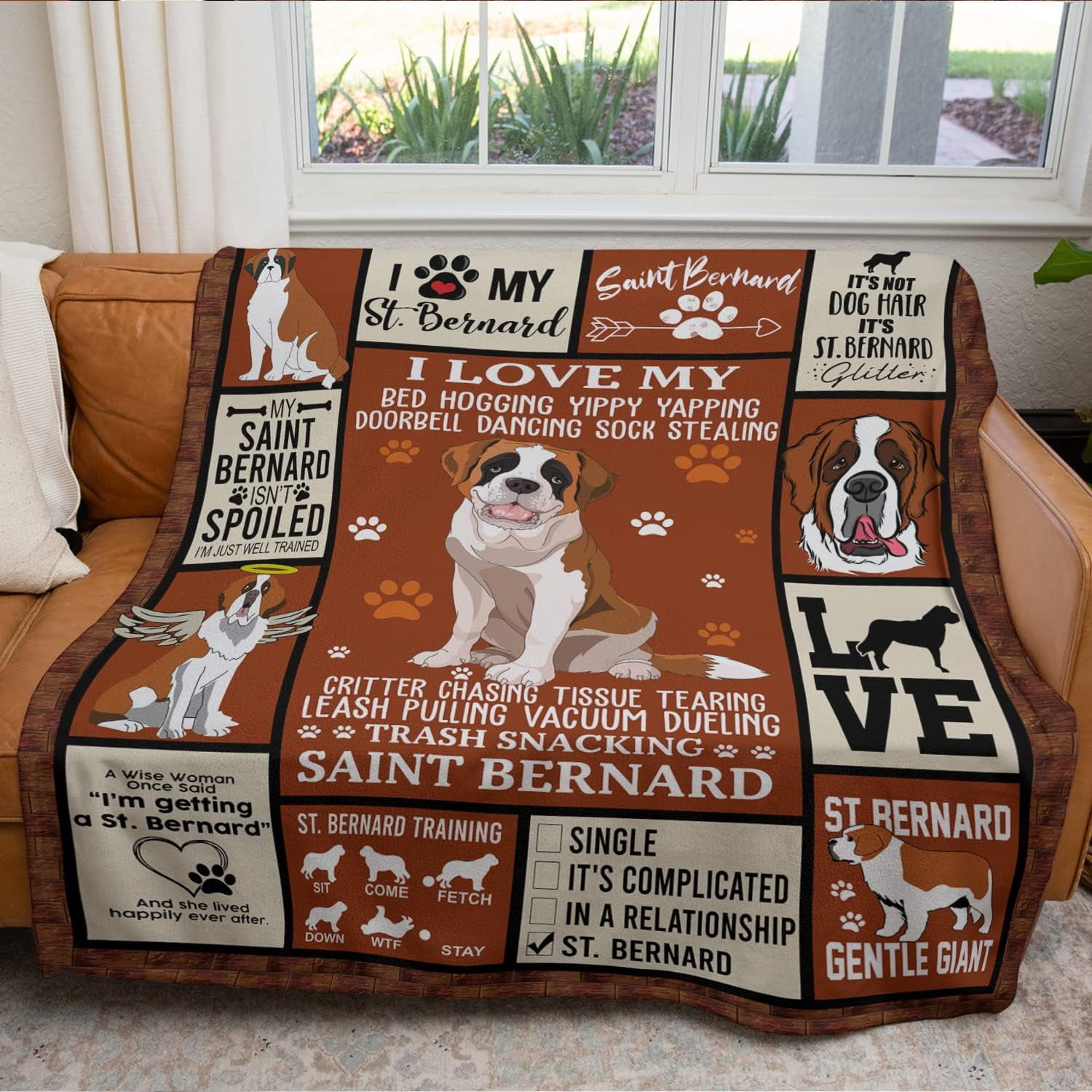 St Bernard Dog Blanket Dog Print Blanket Cozy Warm Soft Blanket Fluffy Blankets Small Puppy Blankets Birthday Gifts- Saint Bernard Blanket for Girls Dog Theme Gifts (Large (80x60 inches))