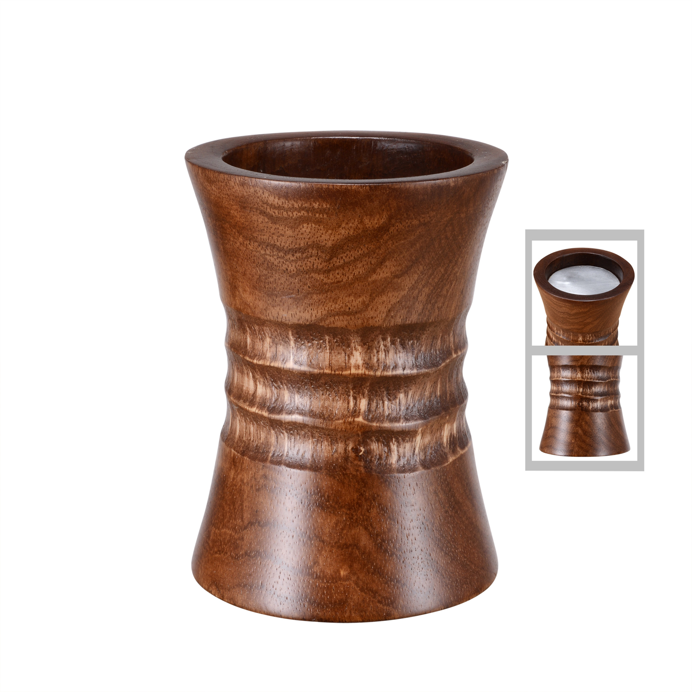 Villacera Handmade 6" Tall Mango Wood Decorative Brown Pillar Candle Holder | Rustic Hand Carve Design | Eco-Friendly and Sustainable Wood