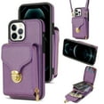 thumbnail image 1 of ELEHOLD Crossbody Wallet Case for iPhone 13 Pro Max 6.7",Premium Leather Case with Card Holders Zipper Pocket Metal Snap Stand Function Detachable Shoulder Strap Luxury Case for Women,Purple, 1 of 7
