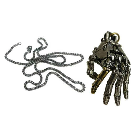 Handmade Mechanical Hand Necklace Copper Pendant Movable Finger Joints Robot Hand Charm Jewelry For Men And Women
