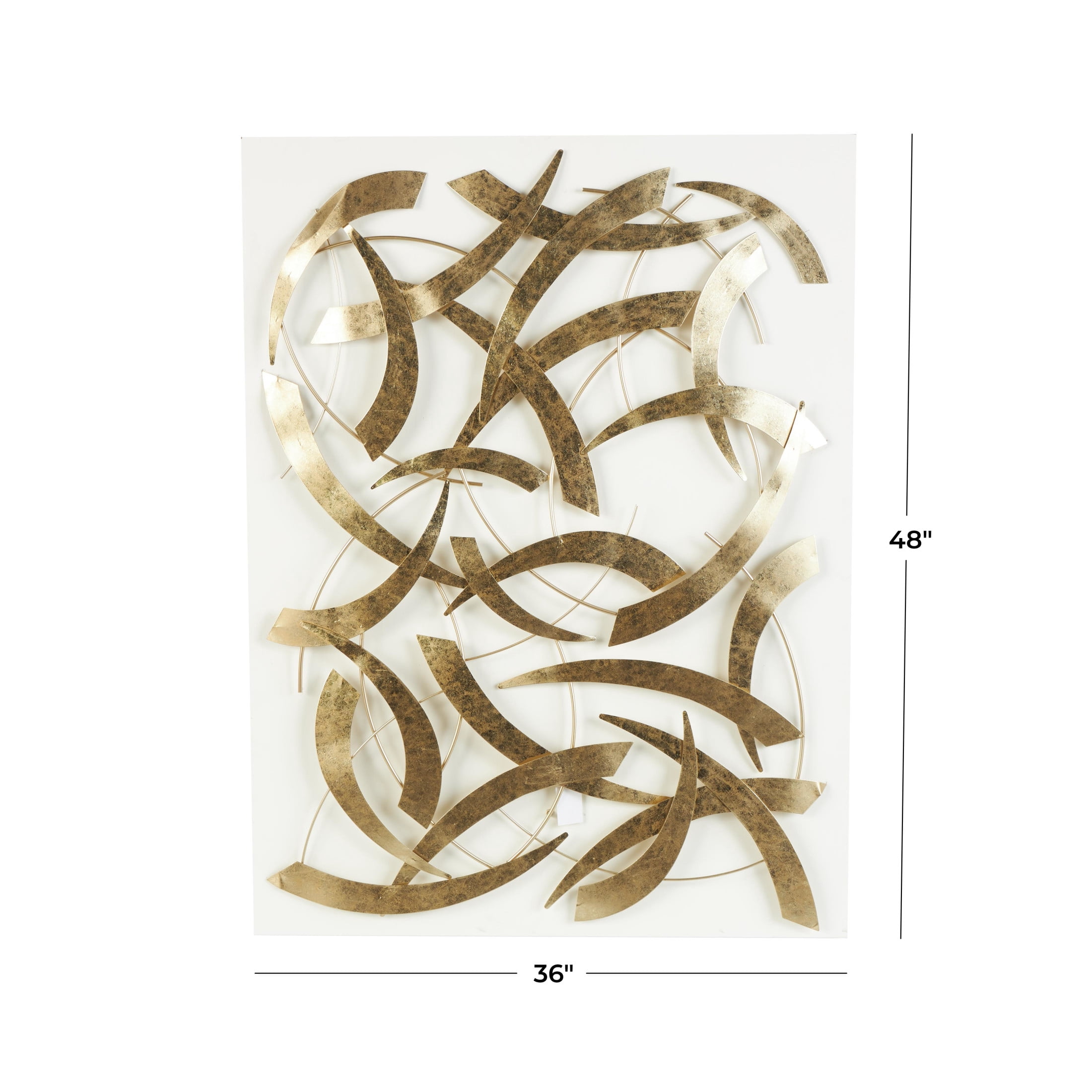 DecMode Gold Metal Metallic Curved Rod Abstract Wall Decor with White Wood Backing