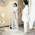 thumbnail image 2 of Giantex 360° Swivel Jewelry Cabinet, Standing Jewelry Armoire Organizer w/LED Light, Full Length Mirror & Dressing table, White, 2 of 9