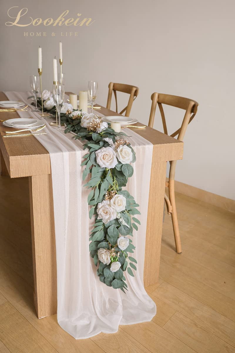 Lookein 10 Feet Blush Chiffon Table Runner Sheer Wedding Table Cloth 29x120 Inches Rustic Wedding Decorations French Chiffon Table Runner 