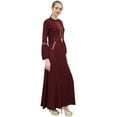 thumbnail image 2 of Bimba Women's Maroon Rayon Aari Work Puff Sleeve Mandarin Maxi Casual Dress-26, 2 of 5