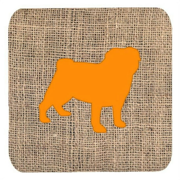 Pug Burlap And Orange Foam Coasters, Set Of 4