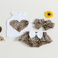 thumbnail image 2 of PENGXIANG Baby Girls Summer Outfit Leopard Print Heart Sleeveless Rib Knit Tank Tops Bow Ruffles Shorts Headband 3Pcs Clothes Set 6-9 Months, 2 of 8