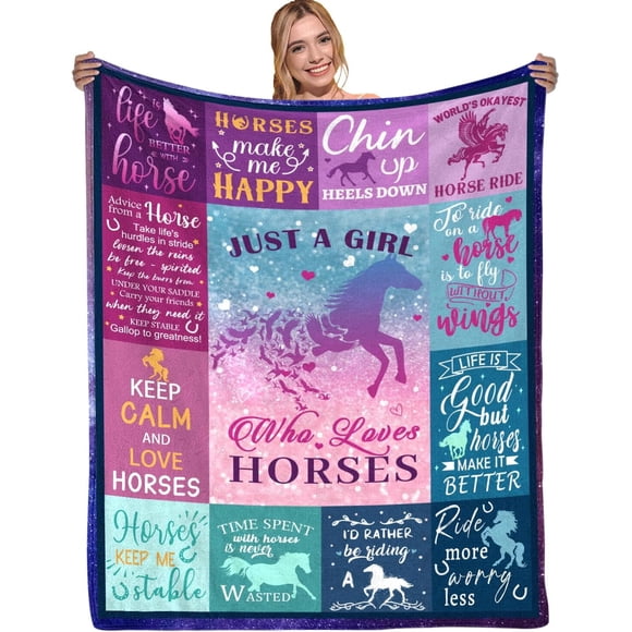 LHSHID Horse Gifts for Girls Horse Blanket for Girls Best Gifts for Horse Lovers Just A Girl Who Loves Horses Birthday Valentines Day Gift Horse Decor Throw Blanket 60x80in