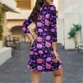 thumbnail image 3 of WTOBBY Women's Fashionable V-Neck Halloween Printed Dress with Button Detail and 3/4 Sleeve Pockets - Stylish and Functional Dress for Women,Purple M, 3 of 6