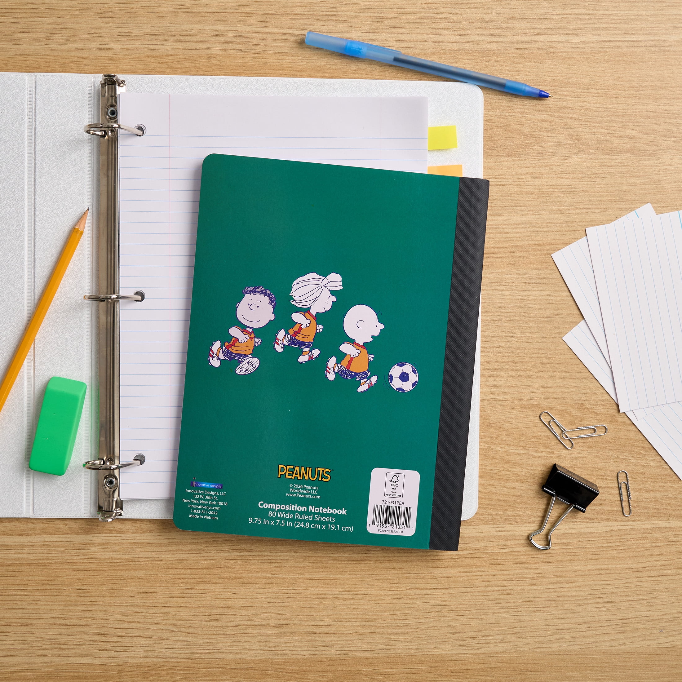 Peanuts Composition Writing Notebook, Wide Ruled, 7.5" x 9.75", 80 Sheets, for Students