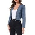 thumbnail image 4 of INSPIRE CHIC Denim Cropped Jacket for Women's Open Front Collarless Casual Bolero Shrug S Dusty Blue, 4 of 6