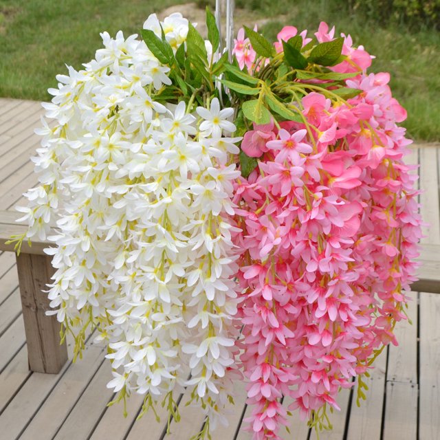 Cadena de simulación de flores falsas para decoración de bodas, flores de vid, flores de seda, flores de techo, glicina, lila, flores colgantes de pared