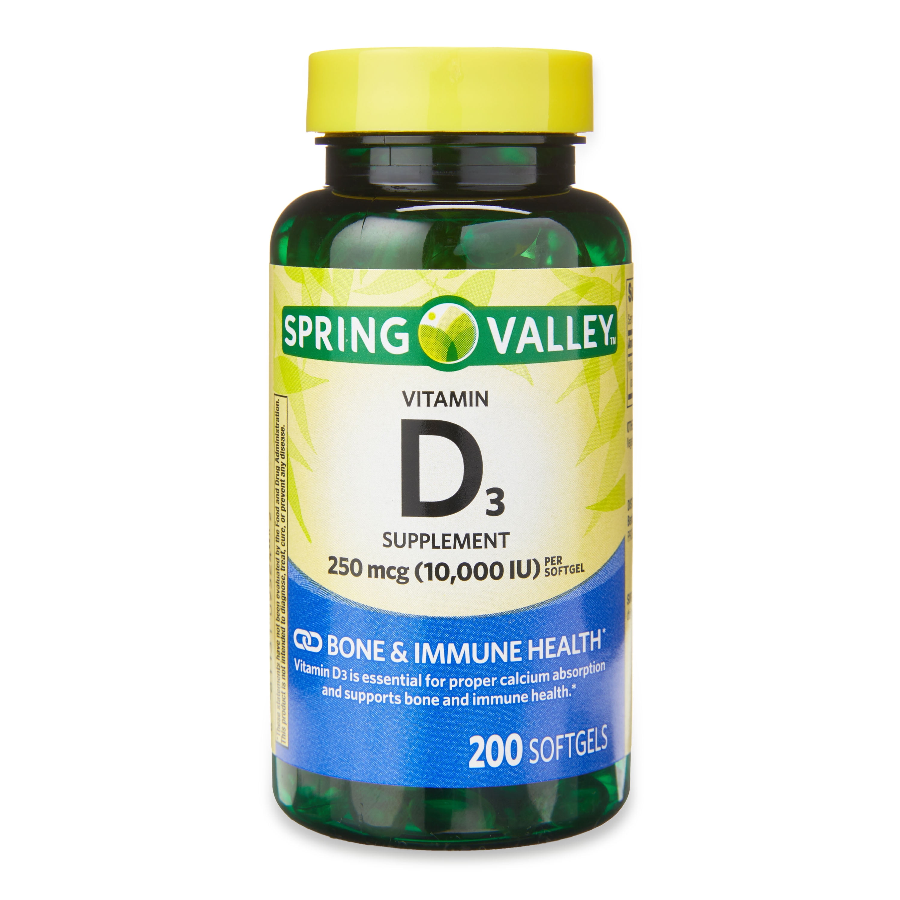 Spring Valley 10,000 IU Vitamin D3 Supplement, Softgels, 200 Count