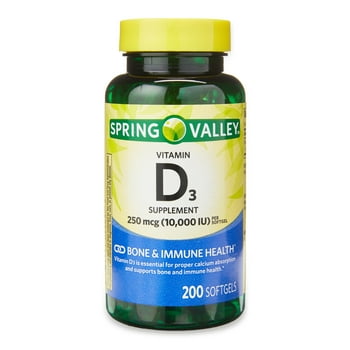 Spring Valley 10,000 IU  D3 Supplement, Softgels, 200 Count
