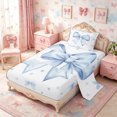thumbnail image 2 of Meiyoeat Blue Ribbon Bow Print Twin Sheets 3pcs, Watercolor Love Heart Pattern Bedding, 2 of 6