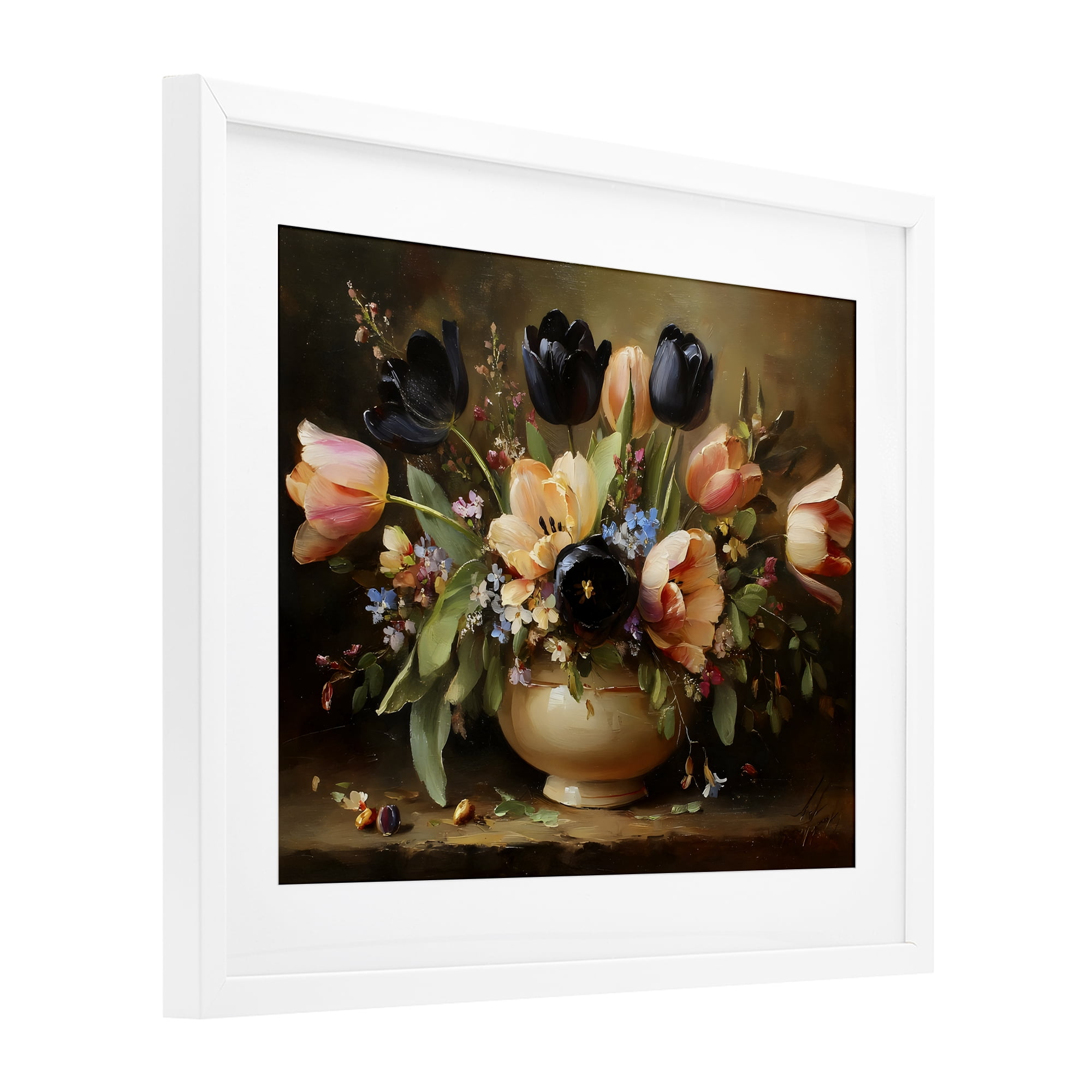 Stupell Industries Black Tulips & Peach Bouquet White Framed Print Under Glass, design by Franklyn Gregory