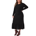 thumbnail image 2 of DARING DIVA Women's Plus Size Ribbed Knit Long Sleeve Ruffled Hem Midi Dress 2X Black, 2 of 6
