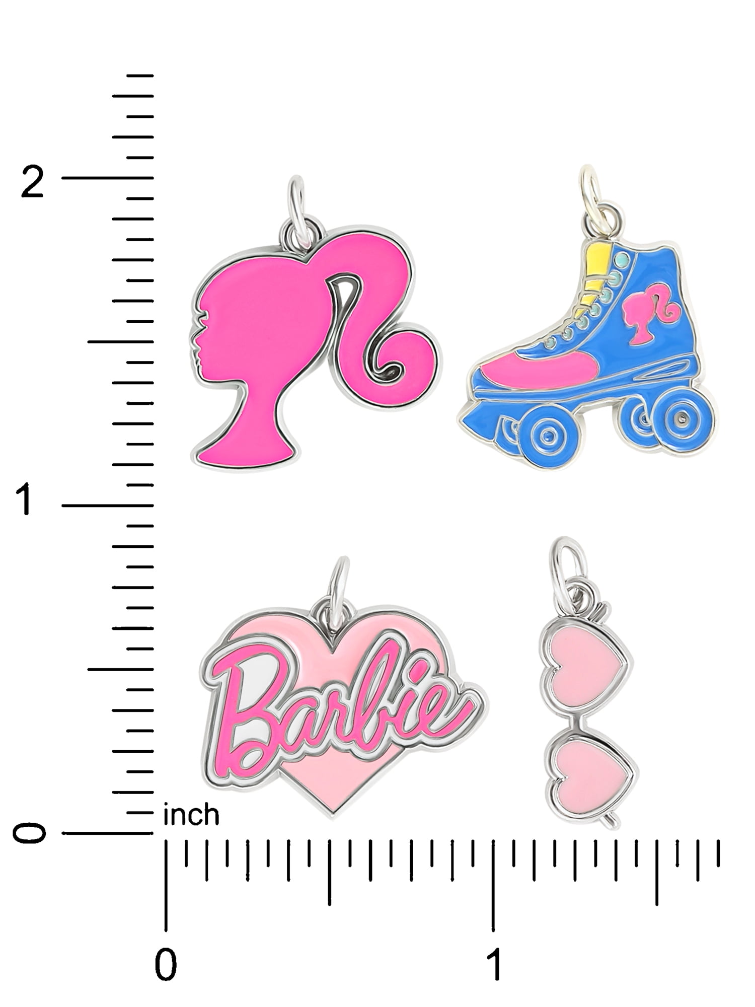 Mattel- Barbie Girl's/Tween 4-Piece Silver-Tone Metal, Enamel Charm Set
