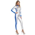 thumbnail image 2 of Haitryli Women's Galaxy Astronaut Metallic Jumpsuit Spacewoman Costume Bodysuit Catsuit Clubwear Silver 4XL, 2 of 7