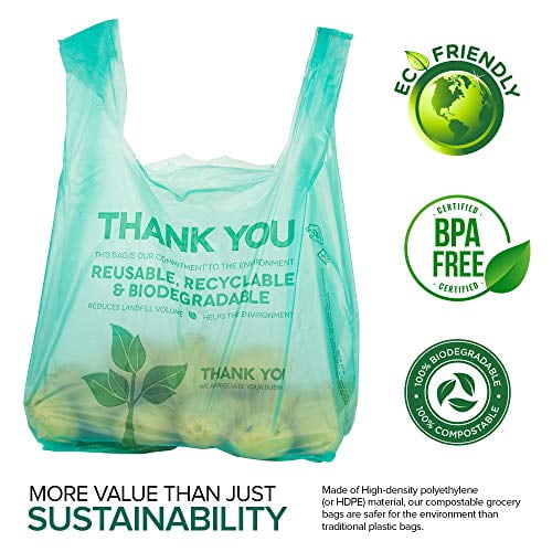 Stock Your Home Eco Friendly 1/6 T-Shirt Bags (100 Count) Biodegradabl