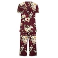 thumbnail image 6 of Frostluinai Women's Pajama Set Short Sleeve Henley Shirt and Capri Pants Sleepwear Pjs Sets Flroal Graphic Outfits 2 Piece with Pockets, 6 of 6