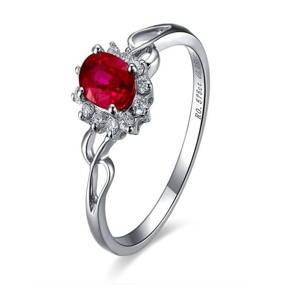 Ruby and Diamond Engagement Ring on 10k White Gold