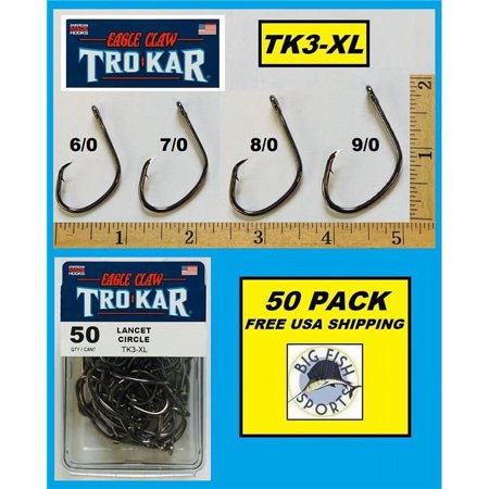 UPC: 0047708798860 | Eagle Claw TK3-XL-6-0 Lancet Circle Trokar Point Offset Fishing Hook  Black