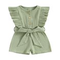 thumbnail image 1 of Toddler Baby Girl Clothes Rompers Ribbed Ruffle Sleeveless Button Belted Romper Short Jumpsuit Summer Outfit Brick Red 12-18 Months, 1 of 7
