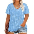 thumbnail image 2 of Puntoco Short Sleeve Women Tops ,Womens Full Sequin Sparkle Tops Shimmer Glitter Round Neck Short Sleeve Shirt Summer Disco Party Tee Shirts Tunic Blouse Light Blue 10(XL), 2 of 5