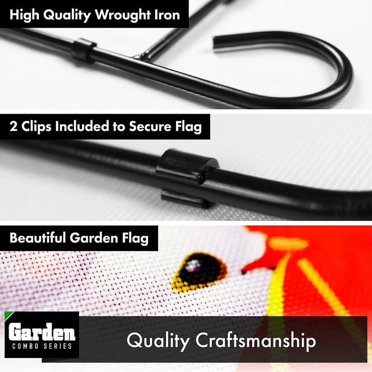 G128 2sets: 36"x16" Garden Flag Stand Black & 12"x18" Valentines Day Garden Flag Doves