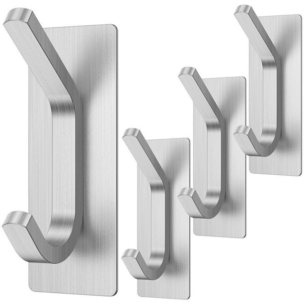 MesaSe 4 Pack Wall Mounted Coat Hooks Heavy Duty Big Two Prongs Hooks for Hanging  Coats Towel Cubicle Kitchen Bath Backpack Hat Hook Silver 