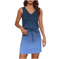 thumbnail image 2 of THDHVS Dresses for Women,Women's Dresses,Summer Dress Wedding Guest Casual Beach Vacation Outfits Belted Sundresses with Pockets Blue XL, 2 of 7