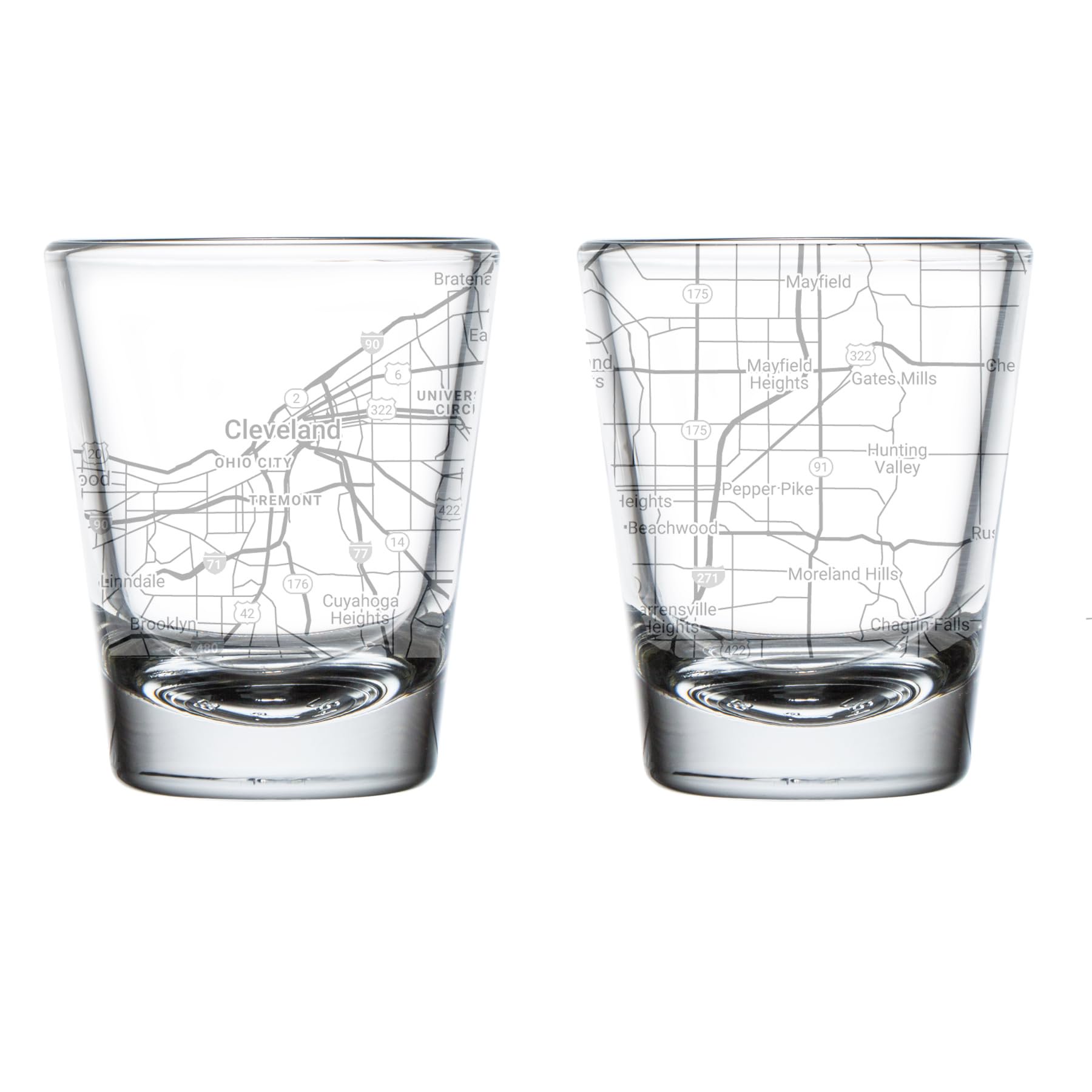 Set of 2 Shot Glasses 1.75oz Gift City Map Cleveland, OH Ohio
