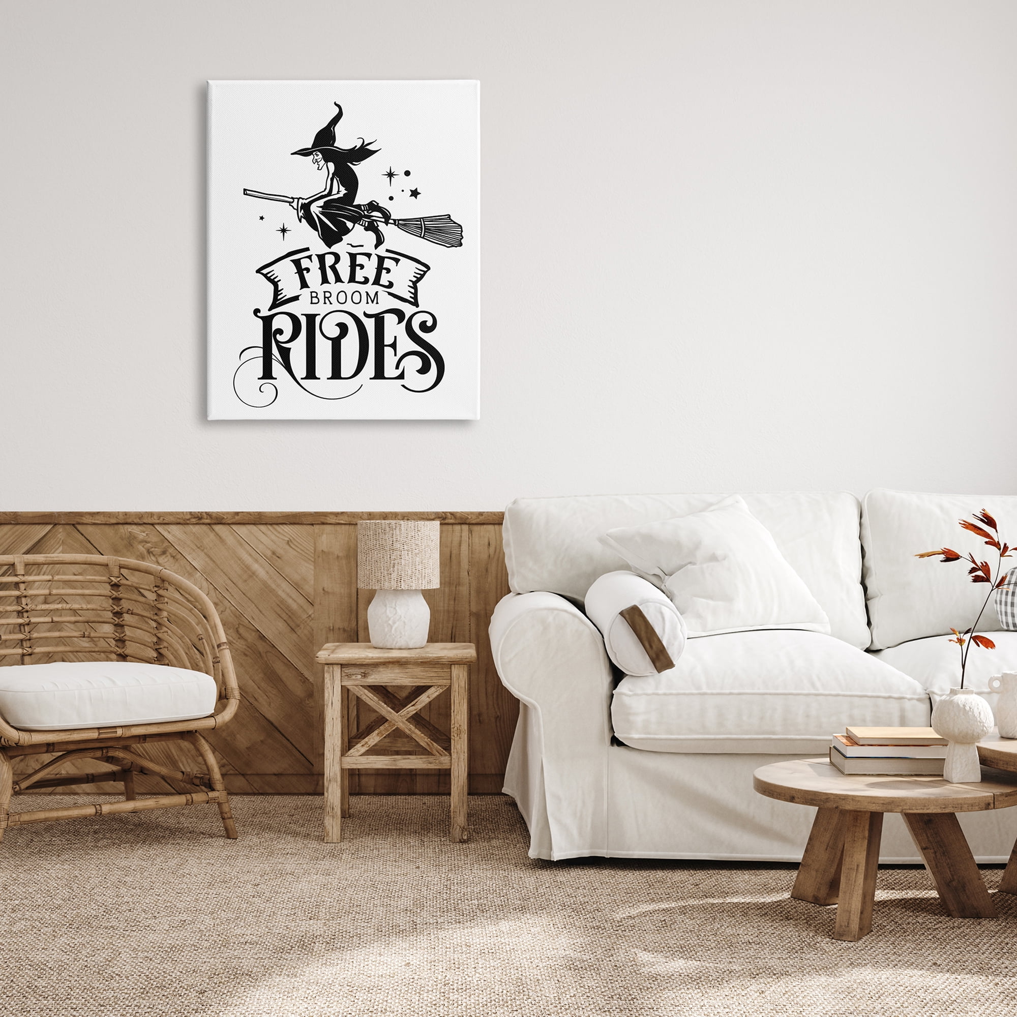 Free Broom Rides Typography Magical Witch Flying Fairy Tales & Fantasy Graphic Art Gallery-Wrapped Canvas Print Wall Art