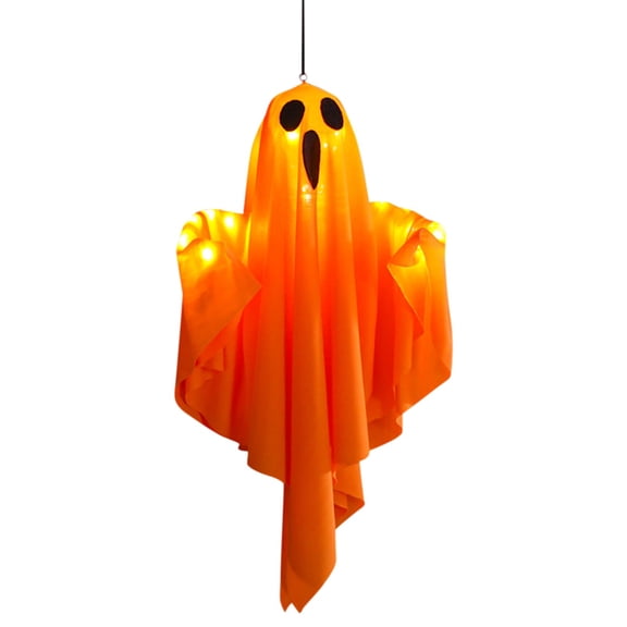 Hanging Ghost Decoration with LED Lights Battery Operated Halloween Indoor Outdoor Suspended Ghost Figure for Home Party Yard Porch 50x40cm,Orange