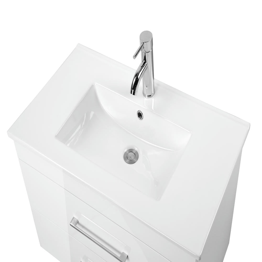 Topcobe 32-Inch White Gloss Wall-Mounted Bathroom Vanity with Double Drawers, Soft-Close System, Ceramic Sink, Bathroom Sink Vanity, Modern Furniture for Bathroom, Minimalist Bathroom Space