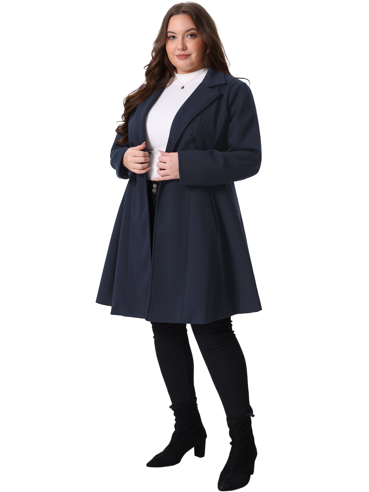 DARING DIVA Women's Plus Size Notch Lapel Double Breasted A Line Peacoat 2X Dark Blue