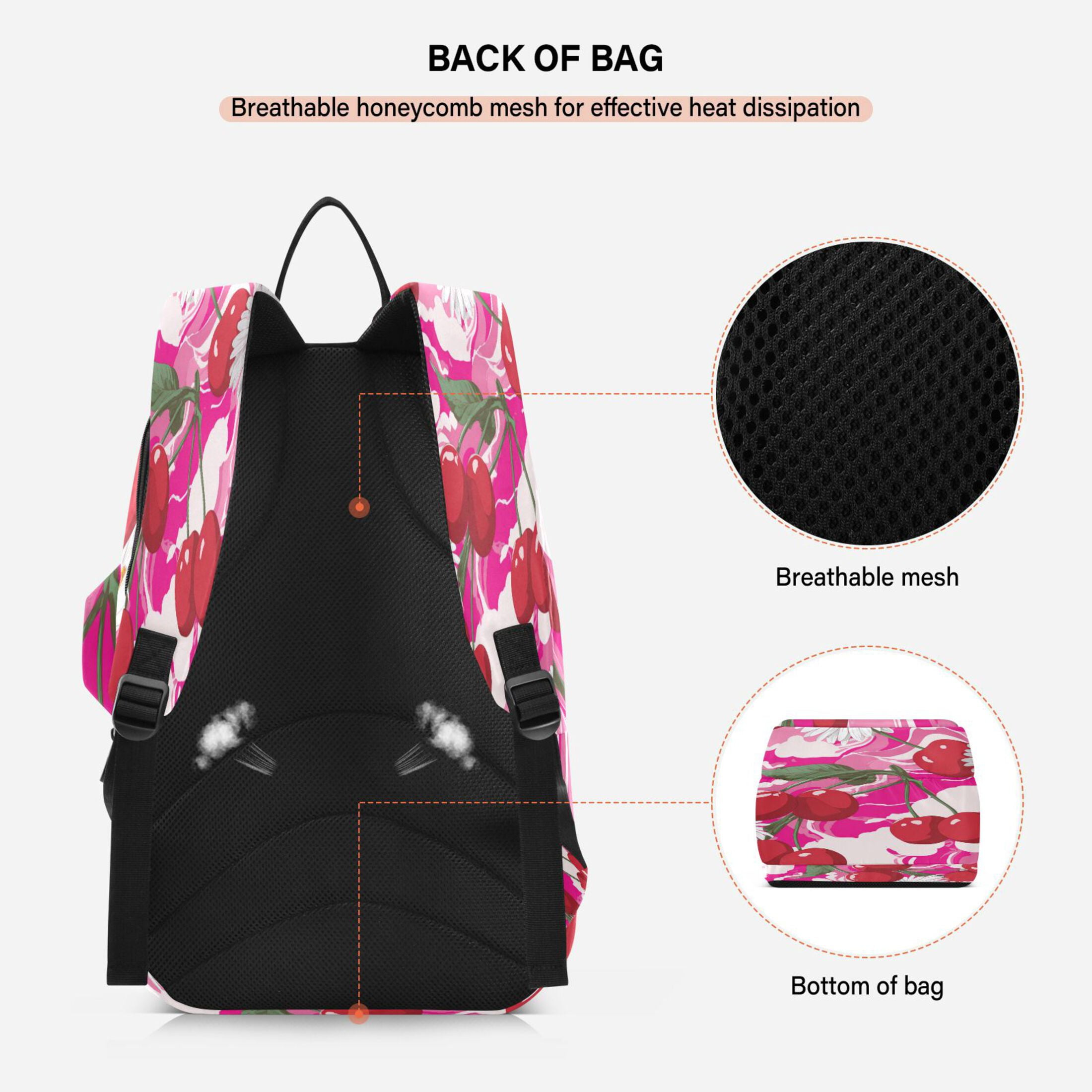 2 Racquet Holder Tennis Backpack Tennis Racket Covers Gym Bags Cherries and Daisies