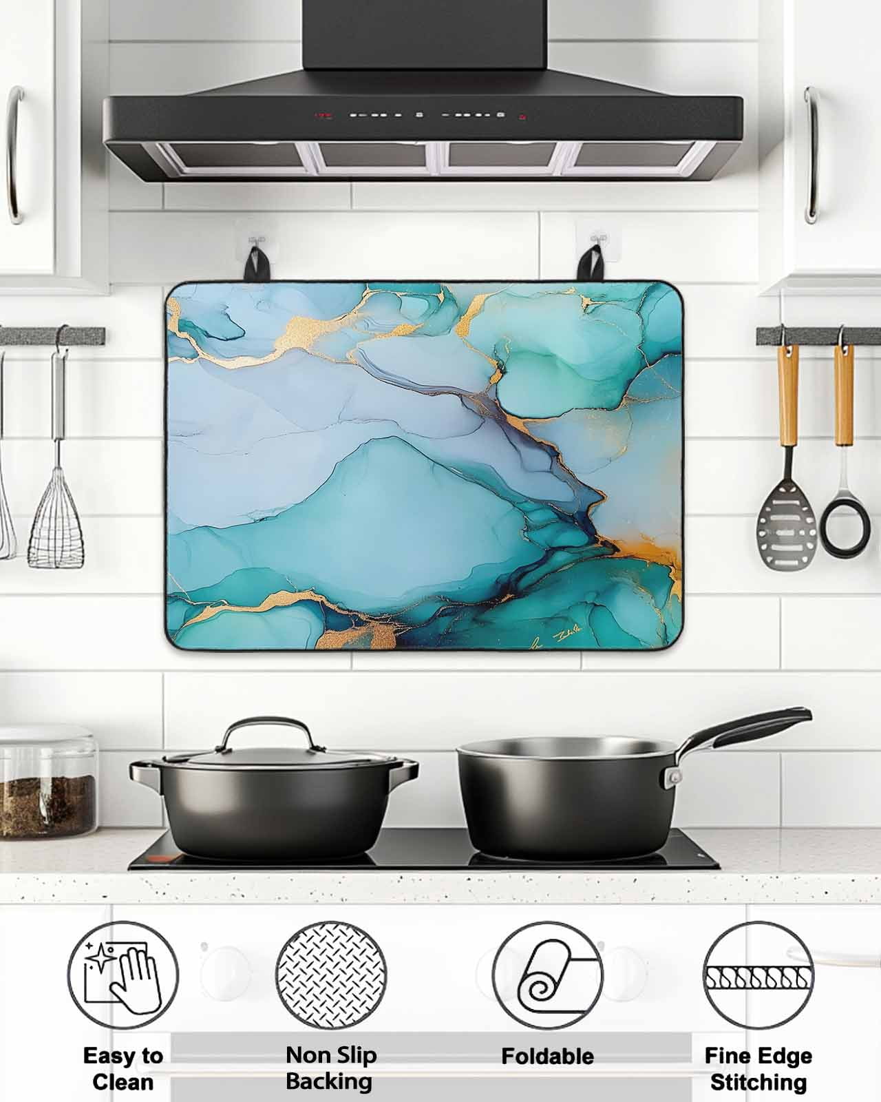 Stove Top Covers for Electric Stove, Turquoise Marble Glass Stovetop Cover Protector, Abstract Green Modern Luxury Cracks Induction Cooktop Protector Oven Mat for Kitchen Countertop 24"x21"