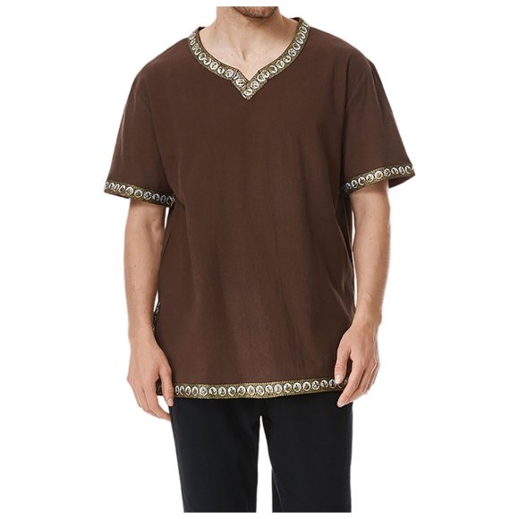 Hiiyo Men's Vintage T-Shirt V Neck Short Sleeved T Shirt, Brown