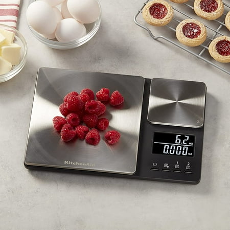 

Dual Platform Digital Kitchen and Food Scale 11 pound capacity and Precision 16oz capacity Black with Stainless Steel