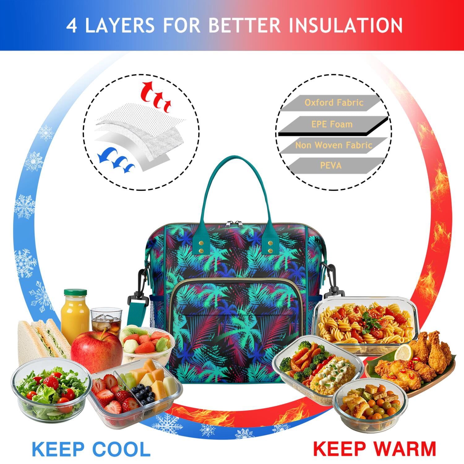 Hawaii Palm Tree Insulated Lunch Bag - Leakproof & Waterproof Thermal Tote for Outdoor, Gym, or Work, Boho Style Cooler with Multi-Pockets