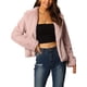 thumbnail image 1 of Abrigo de piel sintética recortado para mujer, chaqueta de invierno de moda, con frente abierto, solapa de muesca, manga larga, abrigo esponjoso XL color rosa polvo, 1 of 7